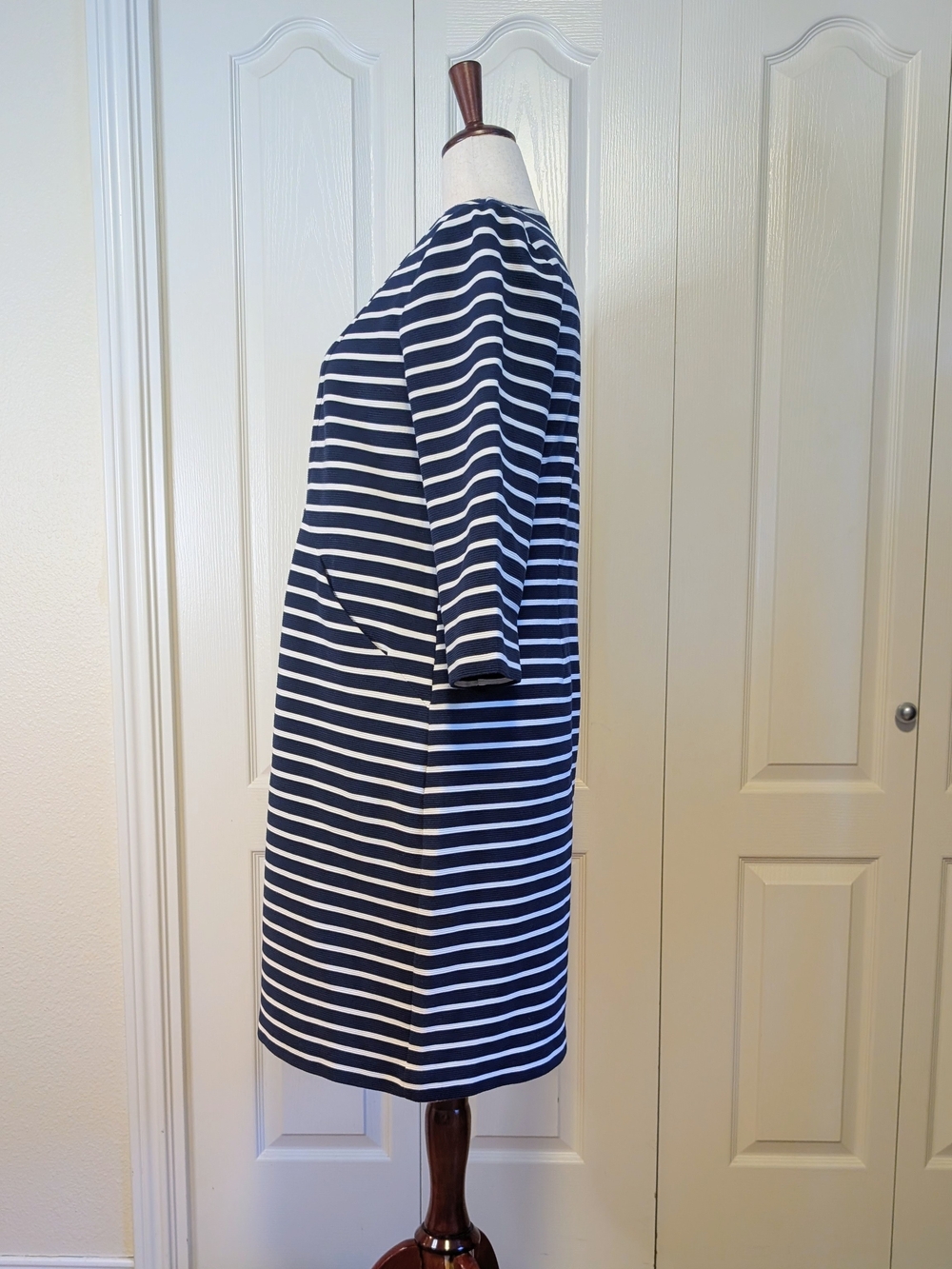 Boden Striped Ponte Knit Shift Dress | Navy Cream | EUC | 16/18R - Picture 2 of 7